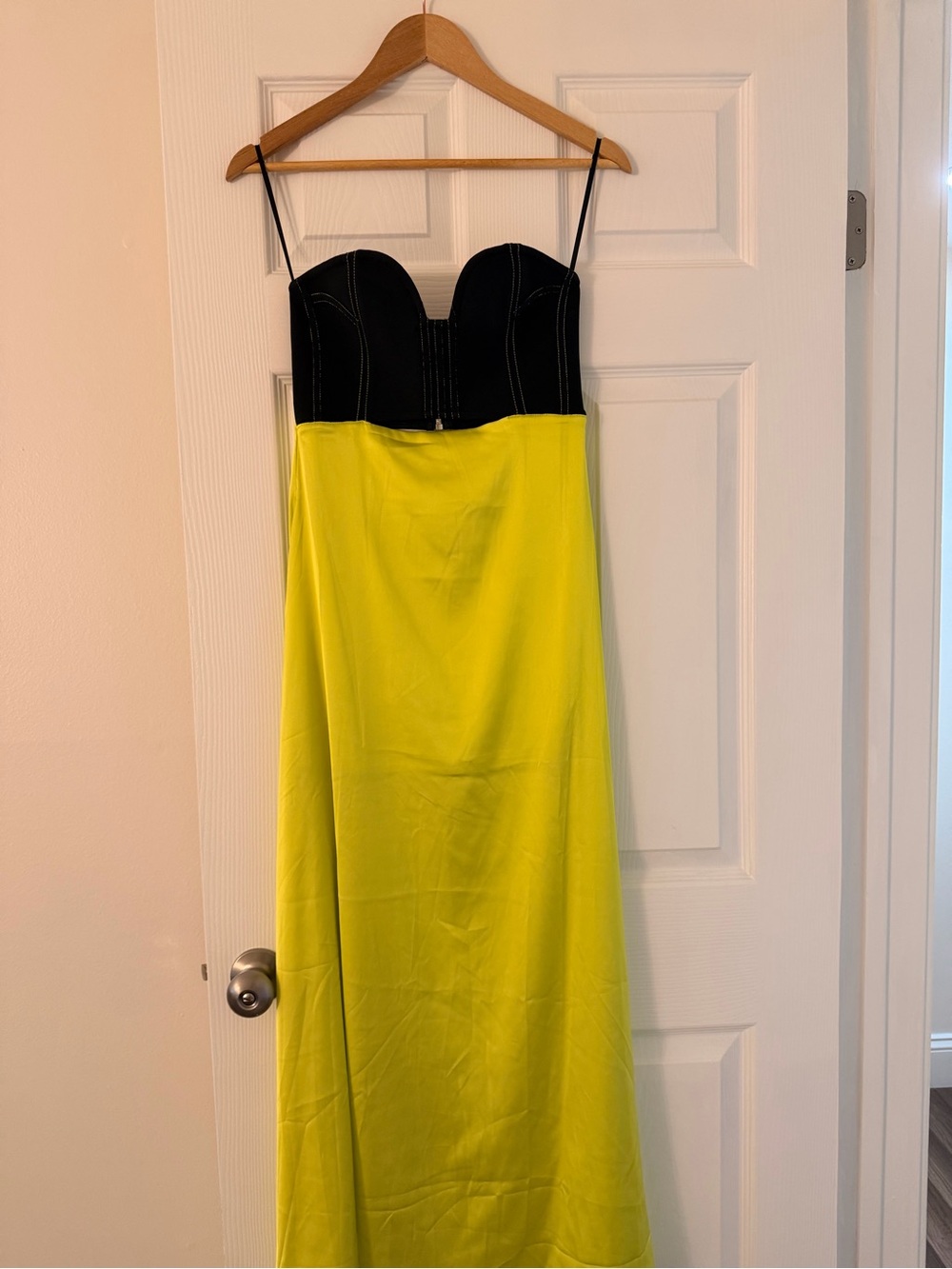 Black Bustier Maxi Dress with Neon Yellow Skirt